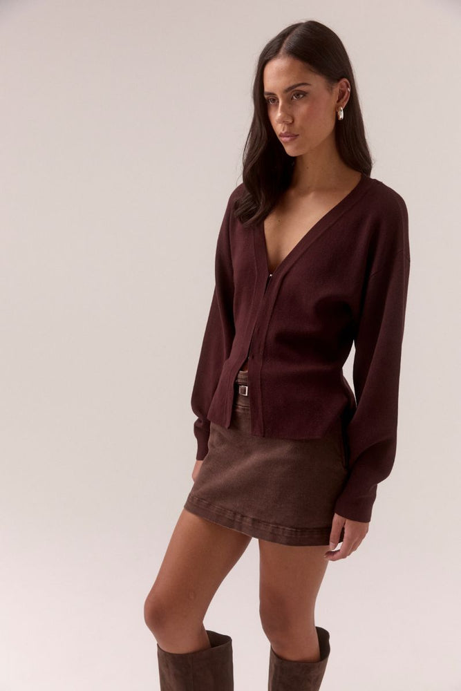 SENTIMENT KNIT CARDI - PLUM