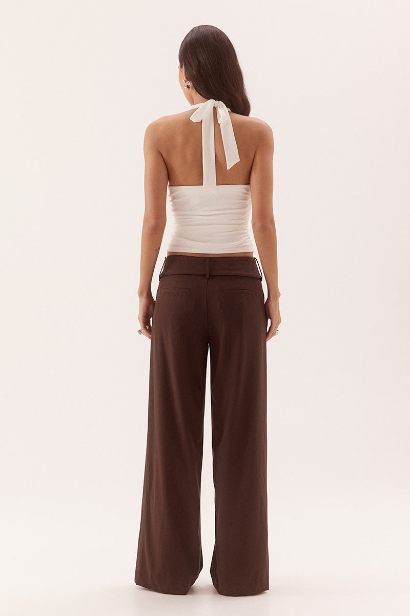 Halter neck top in textured rib mesh with scoop neckline and tucked front detail