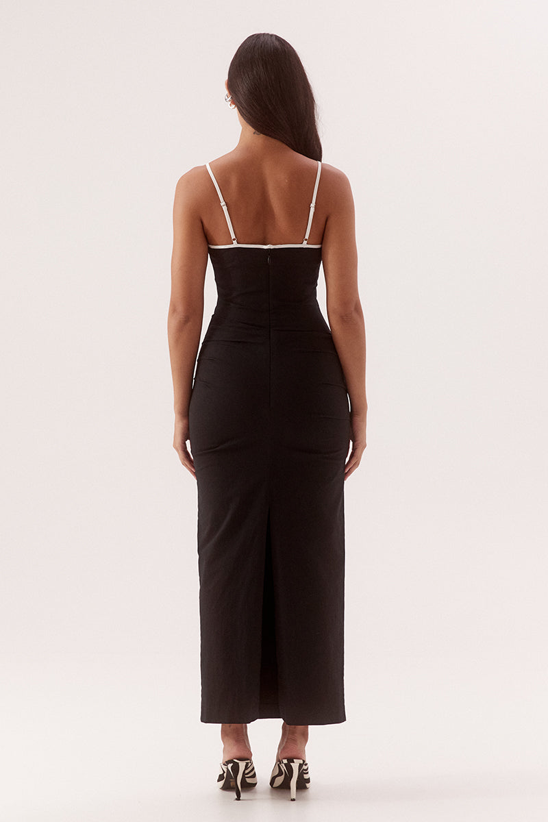 Fitted midi dress in stretch cotton with sweetheart neckline and balconette bust cups