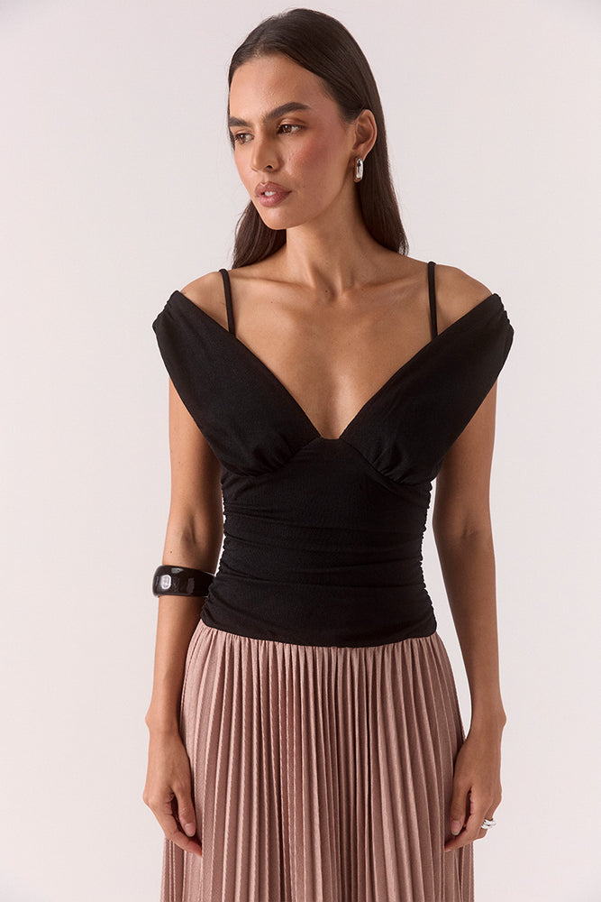 DIONE DRESS - BLACK / MOCHA