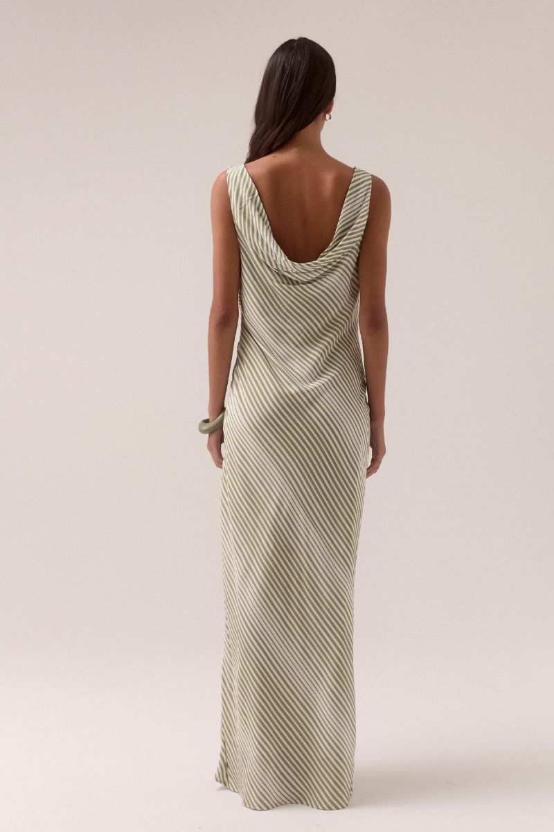 VISTA BIAS DRESS - OLIVE STRIPE