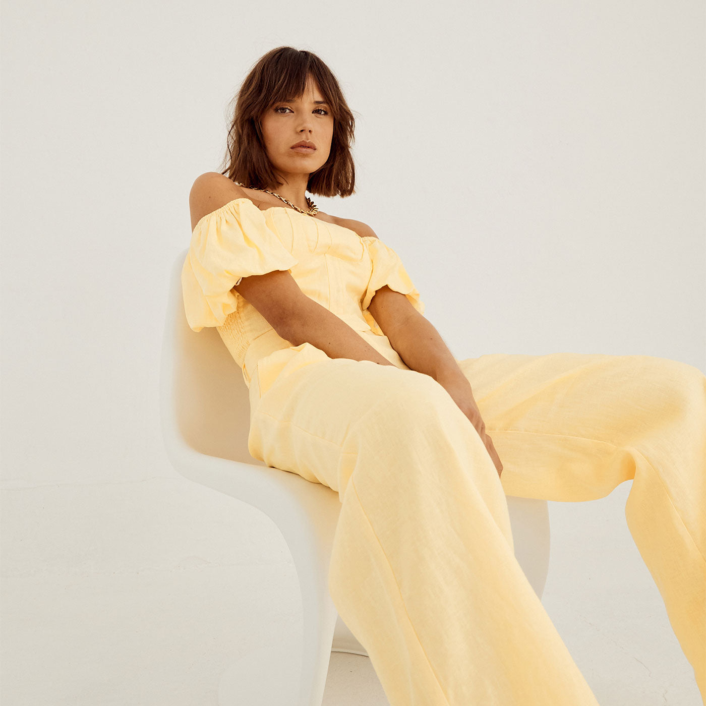 Sovere Studio womens clothing brand Australia Yellow corset top with Yellow linen pants