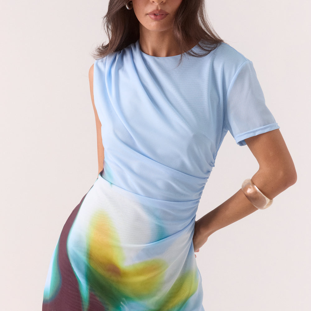 ZINNIA MESH MINI DRESS - AZURE