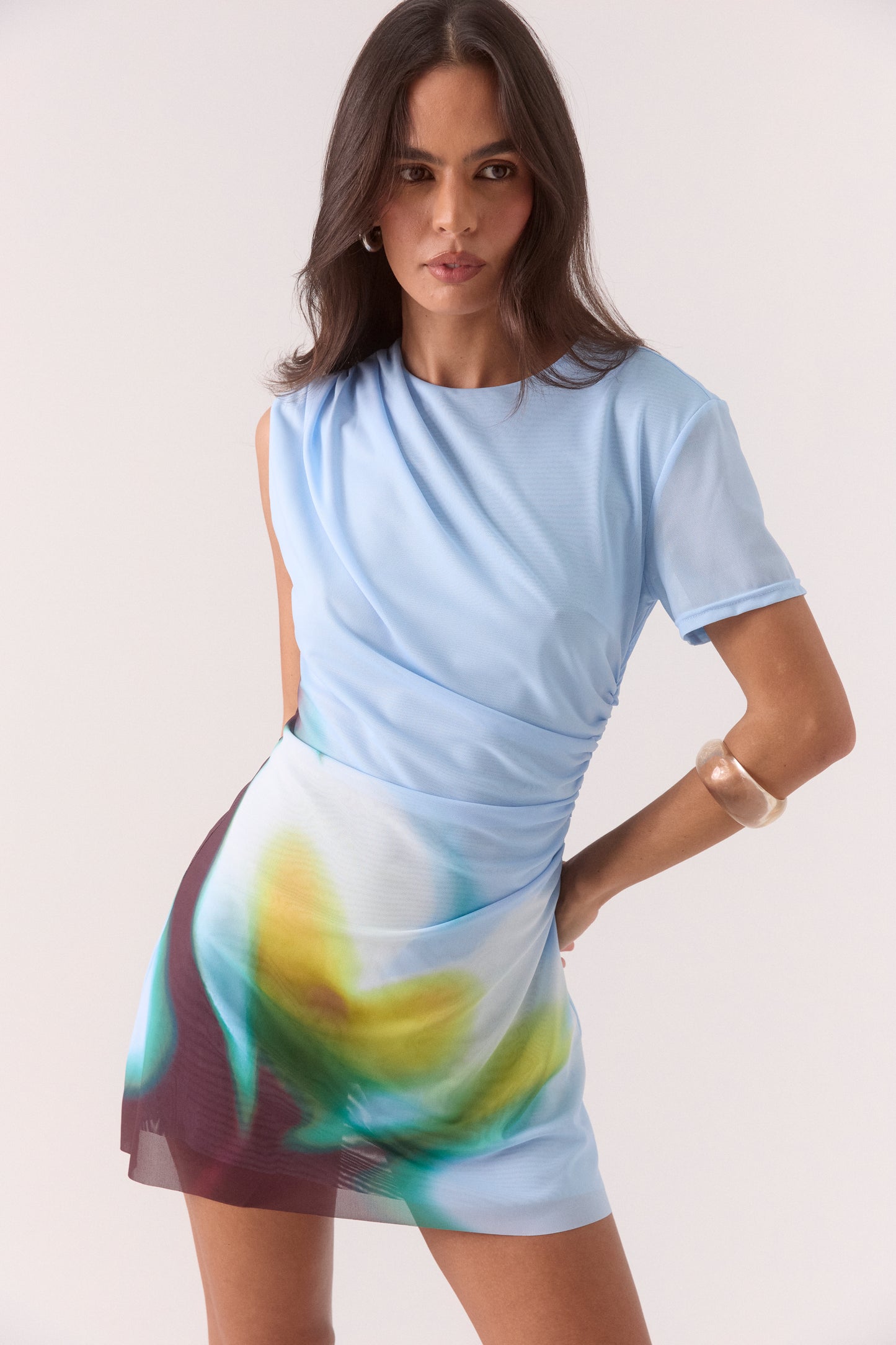ZINNIA MESH MINI DRESS - AZURE