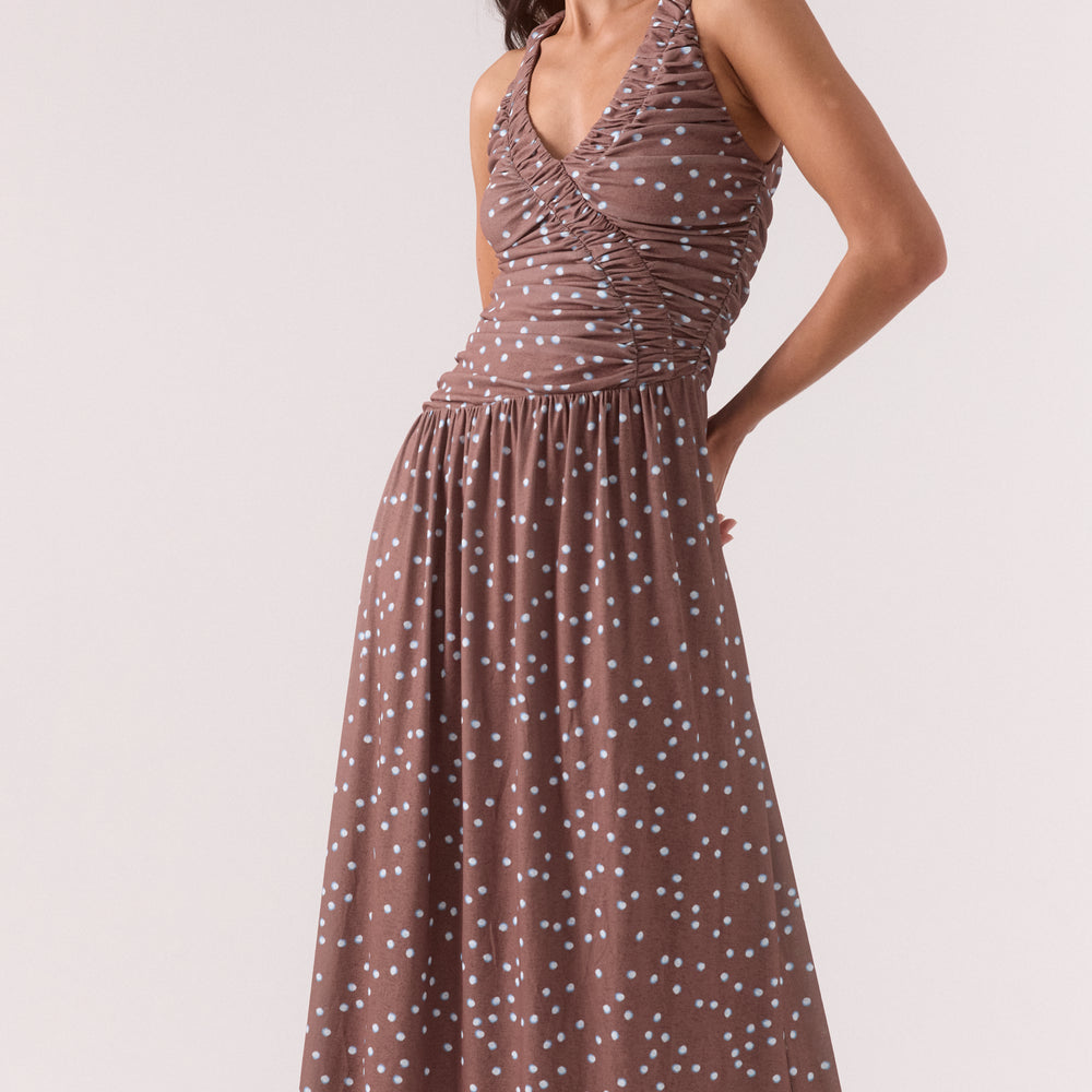 DELILAH MAXI DRESS - MOCHA POLKA DOT