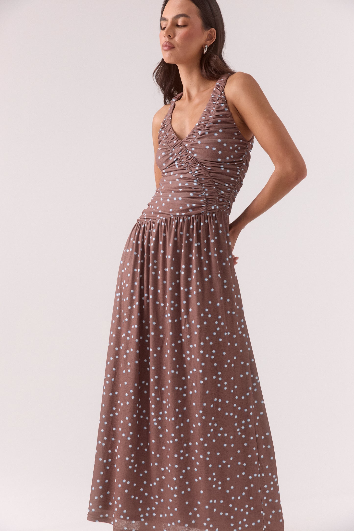 DELILAH MAXI DRESS - MOCHA POLKA DOT