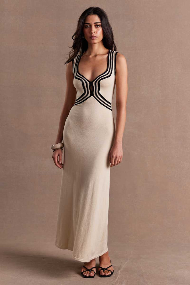SWELL KNIT DRESS - ECRU / BLACK