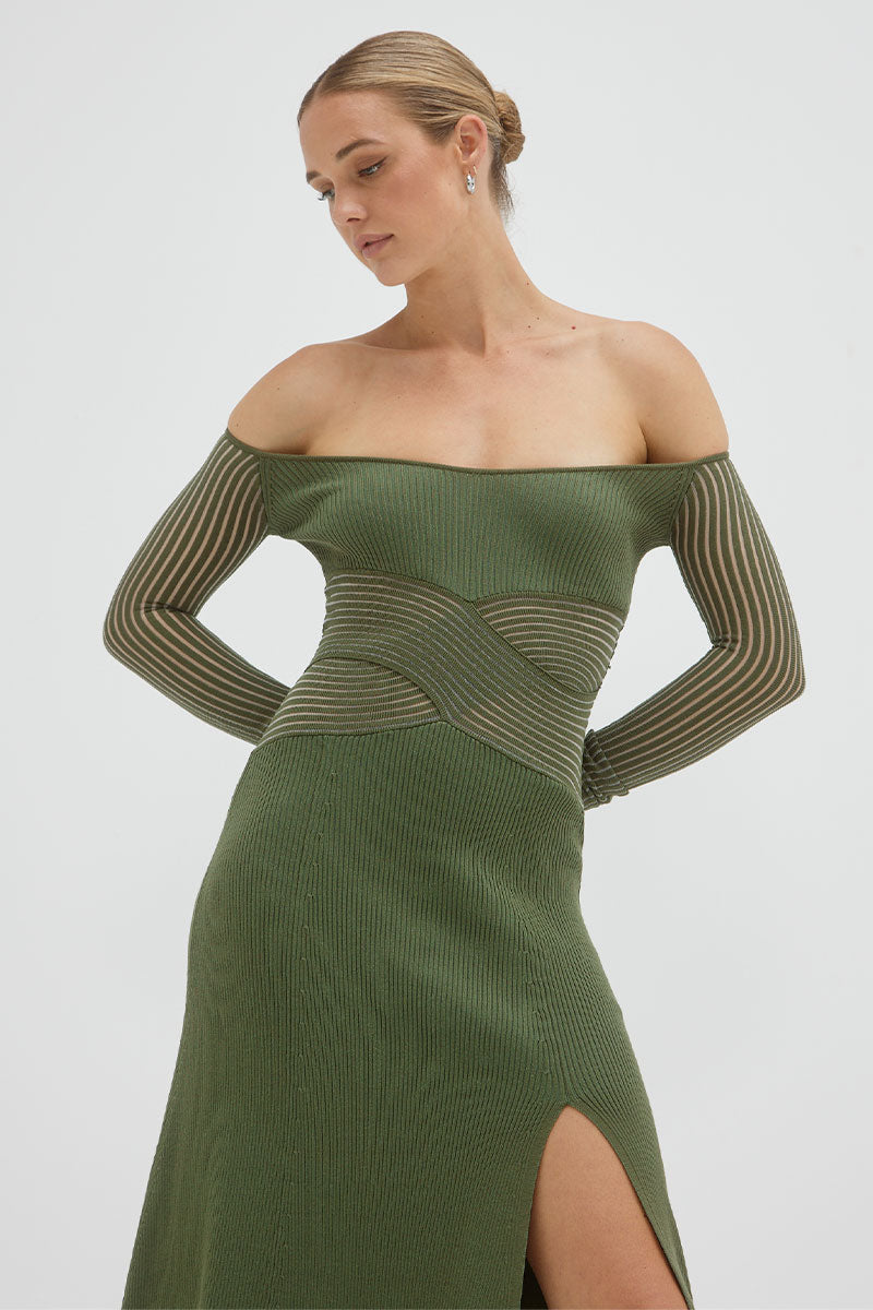 Sovere Studio women's Clothing Sydney tilt knit dress olive green