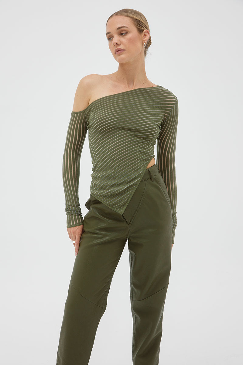 Sovere Studio women's Clothing Sydney tilt knit top olive green