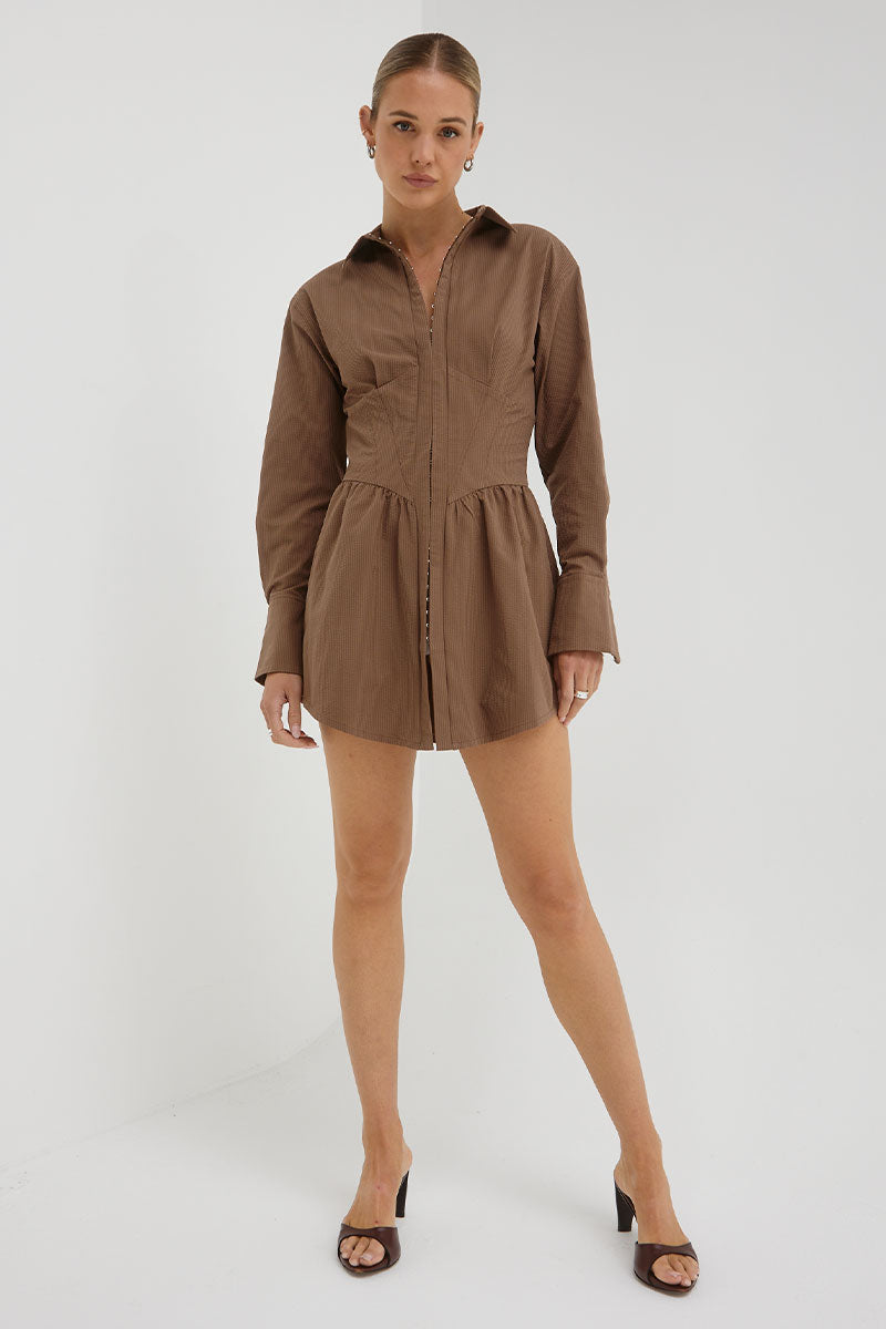 Sovere women's Clothing Sydney reminisce shirt dress brown