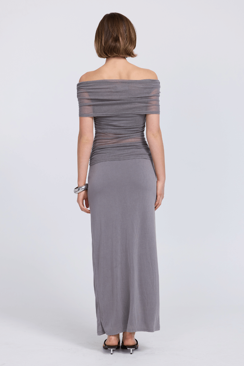 RISE MESH SLEEVELESS DRESS - SHADOW