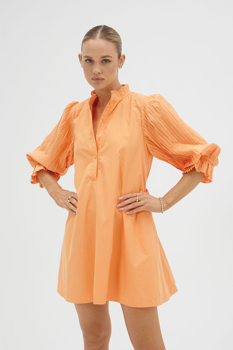 FOCUS PLEAT SMOCK DRESS - PAPAYA