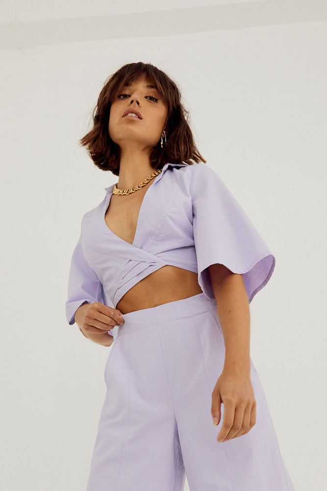 
                  
                    Sovere Studio women's Clothing Sydney Outline Wrap Shirt purple.
                  
                