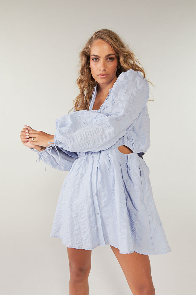 
                  
                    VIVE CUT OUT SMOCK DRESS - POWDER BLUE
                  
                