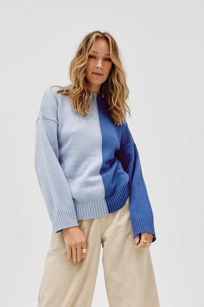 Sovere Studio women's Clothing Sydney Bravo Splice Sweater Blue
