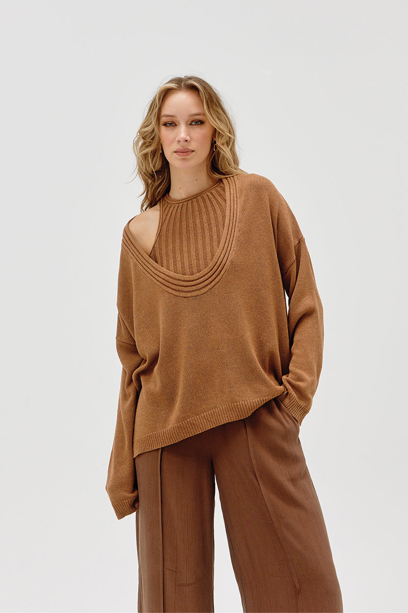 Sovere Studio women's Clothing Sydney Caught Combo Knit Jumper Brown