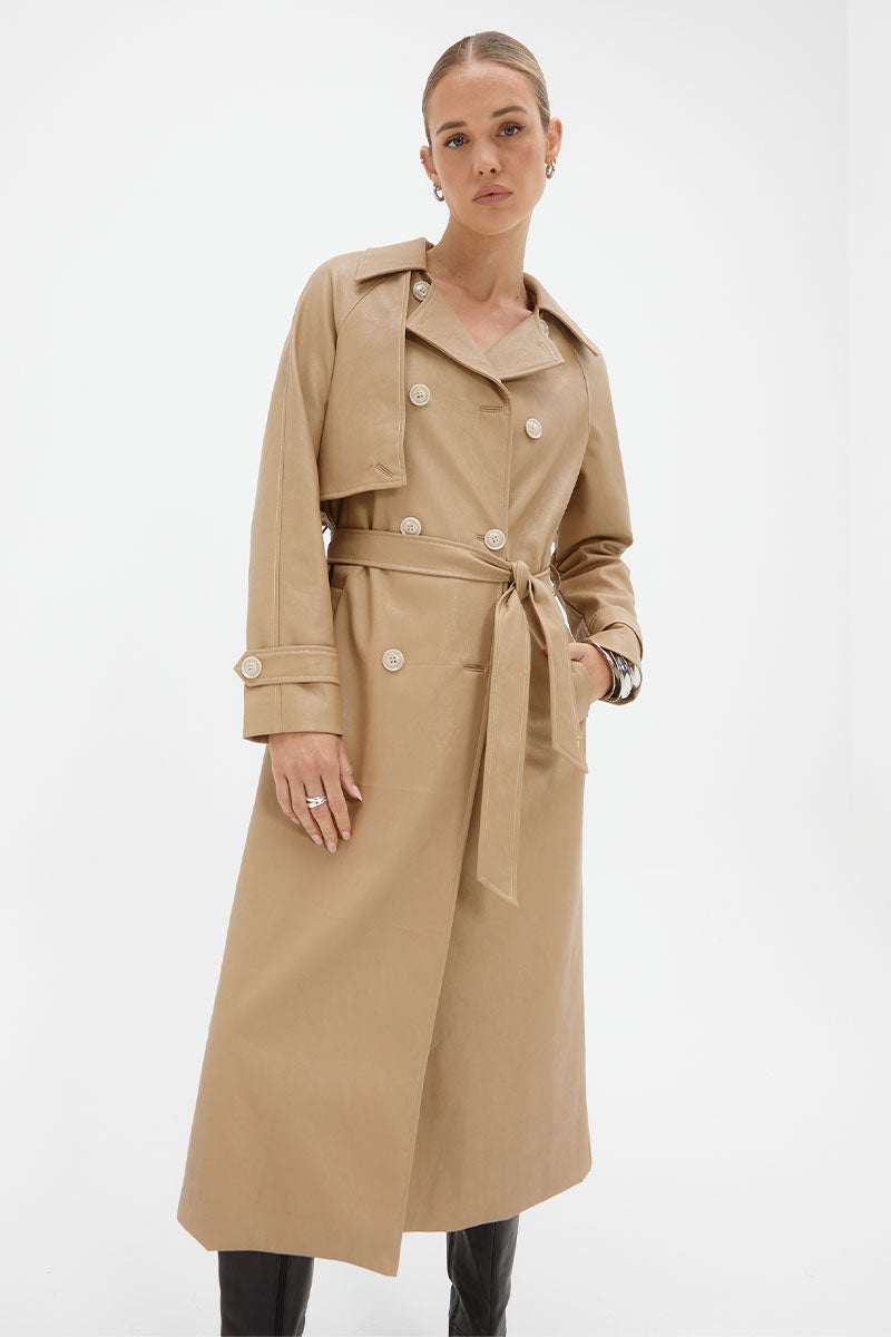 Sovere Studio women's Clothing Sydney Ascend PU trench coat beige 